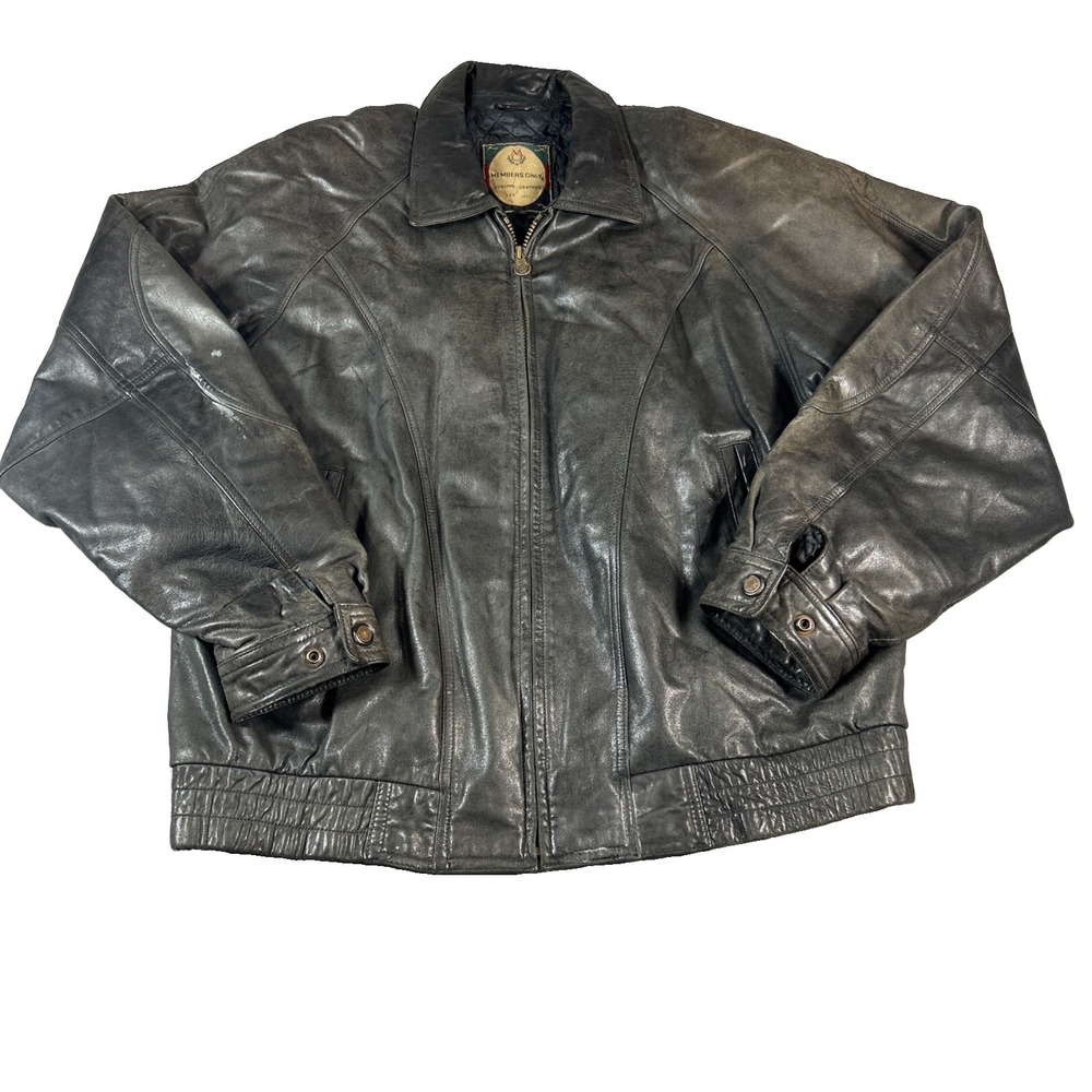 Vintage Members Only Mens Genuine Leather Bomber Brown Faded Jacket Size XL
